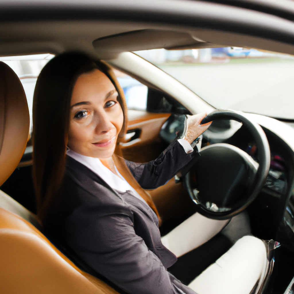 Satisfied Female Client Driving Luxury Car